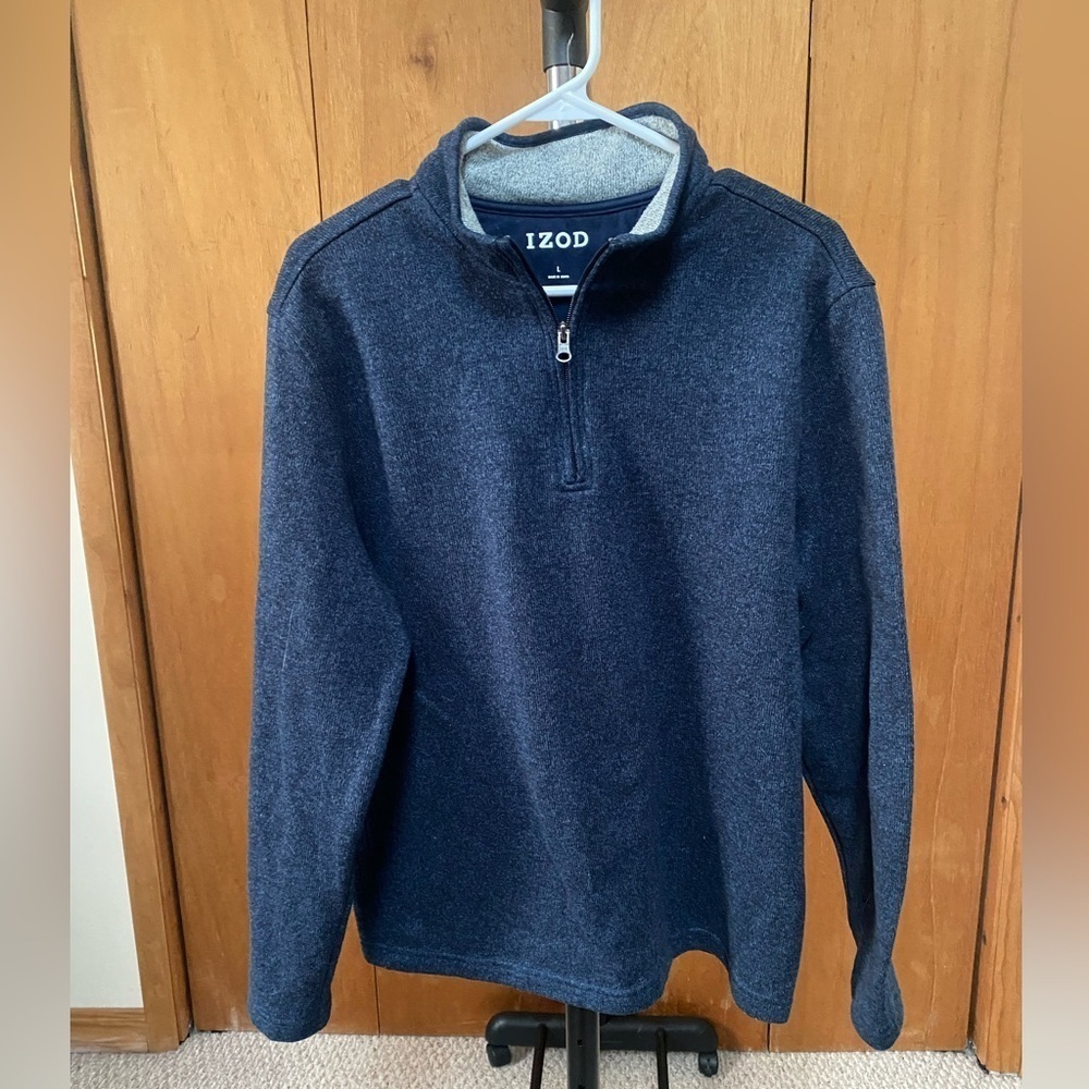 IZOD 1/2 ZIP SWEATER MARBLED NAVY KNIT PULLOVER SWEATER Sz Large